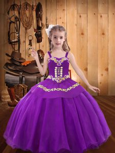 Eggplant Purple Straps Neckline Ruffles Winning Pageant Gowns Sleeveless Lace Up