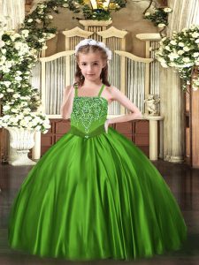 Green Straps Neckline Beading Girls Pageant Dresses Sleeveless Lace Up