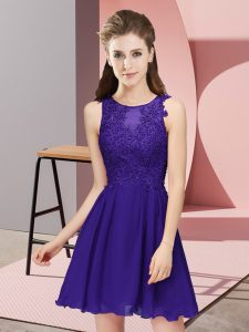 Purple Empire Chiffon Scoop Sleeveless Appliques Mini Length Zipper Quinceanera Court Dresses