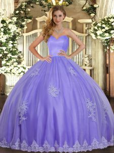 Lavender Tulle Lace Up Sweet 16 Dresses Sleeveless Floor Length Beading and Appliques