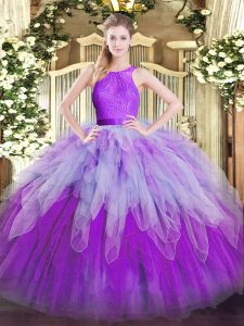 Extravagant Floor Length Multi-color Quinceanera Gown Scoop Sleeveless Zipper