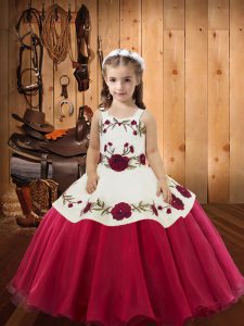 Dramatic Red Little Girls Pageant Gowns Sweet 16 and Quinceanera with Embroidery Straps Sleeveless Lace Up