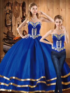 Nice Floor Length Blue Quince Ball Gowns Sweetheart Sleeveless Lace Up