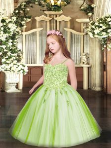 Tulle Sleeveless Floor Length Child Pageant Dress and Appliques