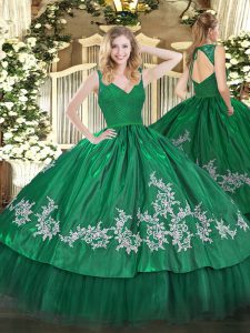 Dark Green Zipper Quinceanera Gowns Beading and Appliques Sleeveless Floor Length