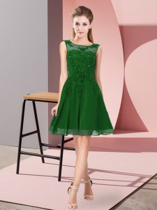 Popular Appliques Dama Dress Dark Green Zipper Sleeveless Knee Length