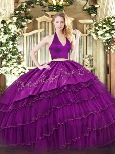 Floor Length Two Pieces Sleeveless Fuchsia Quinceanera Dresses Zipper