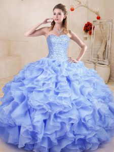 Ball Gowns Quinceanera Dresses Lavender Sweetheart Organza Sleeveless Floor Length Lace Up