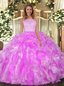 Sumptuous Lilac Sleeveless Lace and Ruffles Floor Length Ball Gown Prom Dress