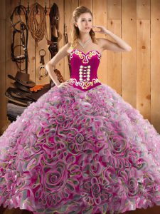 Spectacular Sweetheart Sleeveless Sweep Train Lace Up Sweet 16 Dresses Multi-color Satin and Fabric With Rolling Flowers