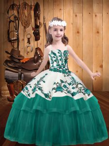 Turquoise Little Girl Pageant Dress Organza Sleeveless Embroidery