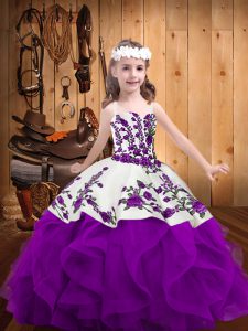 Straps Sleeveless Lace Up Pageant Gowns For Girls Purple Organza