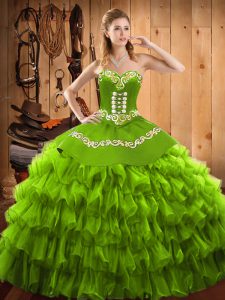 Custom Design Sleeveless Floor Length Embroidery and Ruffled Layers Lace Up Sweet 16 Dresses