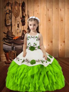 Fashion Sleeveless Embroidery and Ruffles Floor Length Winning Pageant Gowns