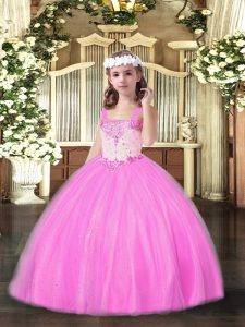 Inexpensive Floor Length Ball Gowns Sleeveless Rose Pink Little Girls Pageant Dress Wholesale Lace Up