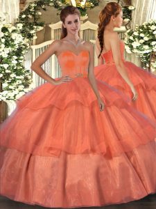 Beading and Ruffled Layers Quinceanera Gown Orange Red Lace Up Sleeveless Floor Length