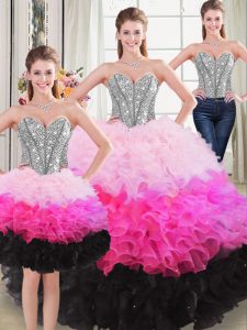 New Arrival Floor Length Multi-color Quinceanera Gowns Organza Sleeveless Beading and Ruffles