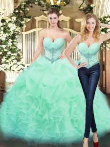 Vintage Apple Green Sweetheart Lace Up Beading and Ruffles Ball Gown Prom Dress Sleeveless