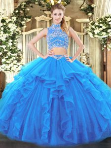 Fantastic Baby Blue Sleeveless Beading and Ruffles Floor Length Quinceanera Gowns