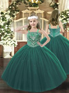 Cute Dark Green Pageant Dress Wholesale Party and Quinceanera with Beading Straps Sleeveless Lace Up