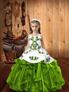 Dramatic Organza Straps Sleeveless Lace Up Embroidery and Ruffles Little Girls Pageant Dress in