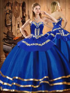 Fashionable Sweetheart Sleeveless Sweet 16 Dress Floor Length Embroidery Blue Organza