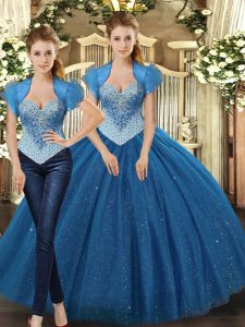 Teal Lace Up Quinceanera Dresses Beading Sleeveless Floor Length