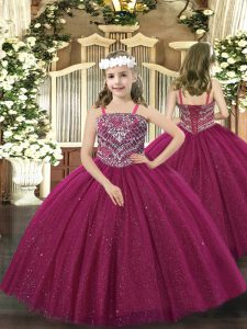 Tulle Sleeveless Floor Length Pageant Dresses and Beading