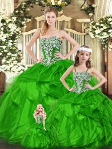 Floor Length Ball Gowns Sleeveless Green Sweet 16 Dresses Lace Up