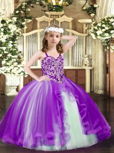 Classical Purple Straps Neckline Beading Evening Gowns Sleeveless Lace Up