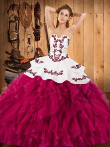 Fuchsia Sleeveless Embroidery and Ruffles Floor Length Vestidos de Quinceanera