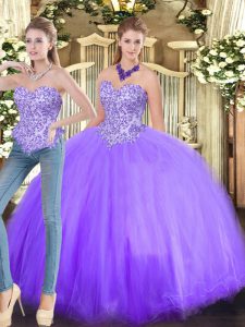 Dynamic Sweetheart Sleeveless Tulle Quince Ball Gowns Beading Lace Up