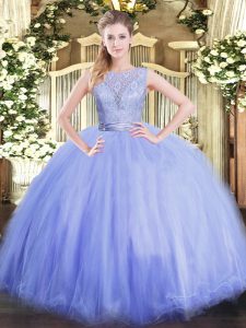 Lavender Backless Scoop Lace 15th Birthday Dress Tulle Sleeveless