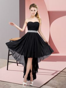 Black Sleeveless High Low Beading Lace Up Damas Dress