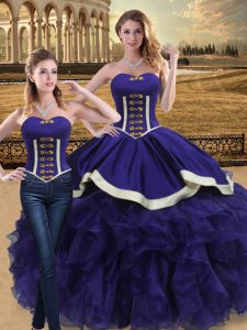 New Arrival Purple Organza Lace Up Sweetheart Sleeveless Floor Length Quinceanera Gowns Beading and Ruffles