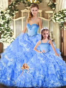 Lovely Sleeveless Beading and Ruffles Lace Up 15 Quinceanera Dress