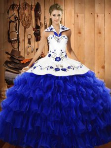 Floor Length Ball Gowns Sleeveless Royal Blue Sweet 16 Dress Lace Up