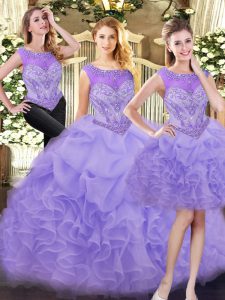 Free and Easy Three Pieces Quinceanera Dress Lavender Scoop Organza Sleeveless Floor Length Zipper