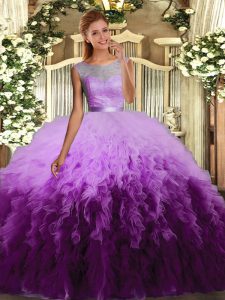 Floor Length Multi-color Quinceanera Dresses Scoop Sleeveless Backless