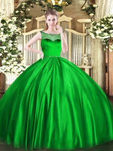 Floor Length Green Quinceanera Gowns Scoop Sleeveless Zipper