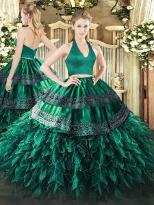 Floor Length Two Pieces Sleeveless Dark Green Vestidos de Quinceanera Zipper