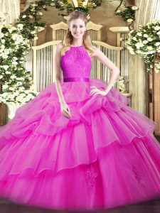 Cheap Organza Sleeveless Floor Length Quinceanera Gown and Lace and Ruffled Layers