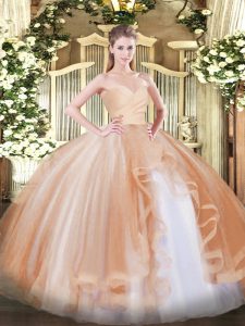 Attractive Champagne 15 Quinceanera Dress Military Ball and Sweet 16 and Quinceanera with Ruffles Sweetheart Sleeveless Lace Up