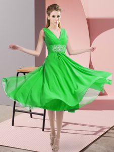 Luxurious Chiffon V-neck Sleeveless Side Zipper Beading Quinceanera Dama Dress in Green