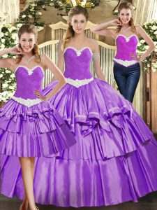 Eggplant Purple Ball Gowns Appliques and Ruffled Layers Vestidos de Quinceanera Lace Up Organza Sleeveless Floor Length