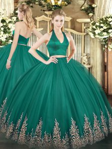 Sophisticated Floor Length Two Pieces Sleeveless Dark Green Sweet 16 Quinceanera Dress Zipper