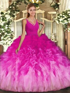 Floor Length Backless Quinceanera Gowns Multi-color for Sweet 16 and Quinceanera with Beading and Ruffles