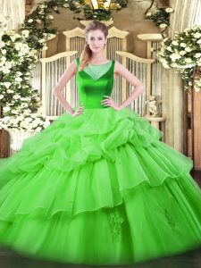 Sleeveless Floor Length Beading and Pick Ups Side Zipper Quinceanera Gowns