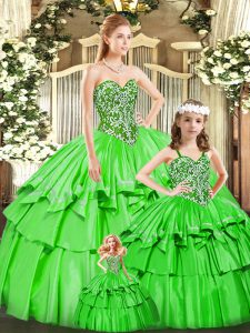 Discount Green Lace Up Sweet 16 Dress Beading and Ruffled Layers Sleeveless Floor Length