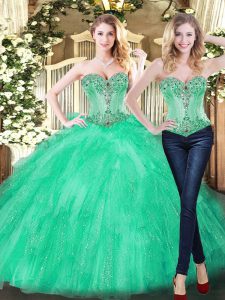 Sleeveless Beading and Ruffles Lace Up Quince Ball Gowns